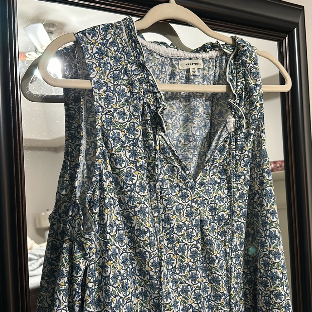 Max Studio floral geometric blue spring mini dress 1x - Picture 3 of 5